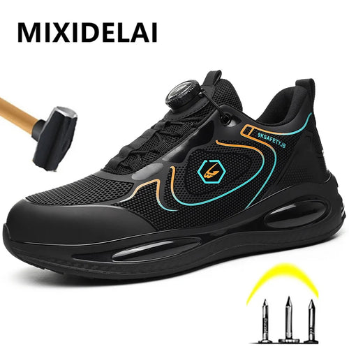 Rotary Button Safety Shoes Men Steel Toe Sneakers Puncture Proof Work Safety Boots Air Cushion Sport Work Shoes Anti-smash Boots
