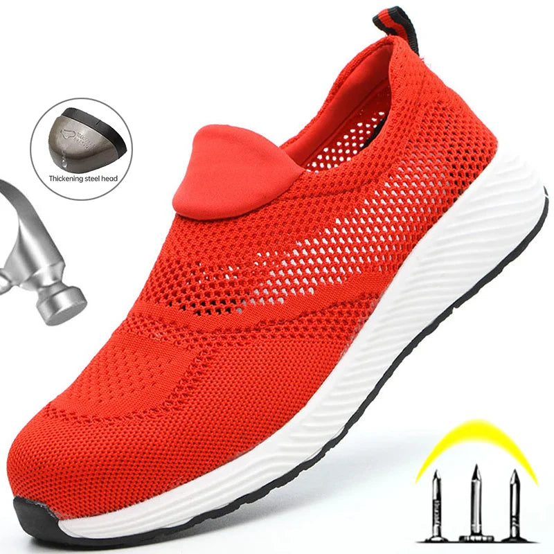 Summer Work Safety Shoes Men Women Safety Boots Breathable Lightweight Work Sneakers Puncture Proof Construction Shoes Size35-46