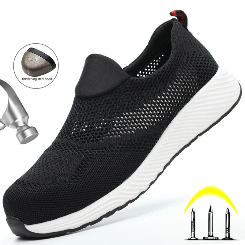 Summer Work Safety Shoes Men Women Safety Boots Breathable Lightweight Work Sneakers Puncture Proof Construction Shoes Size35-46