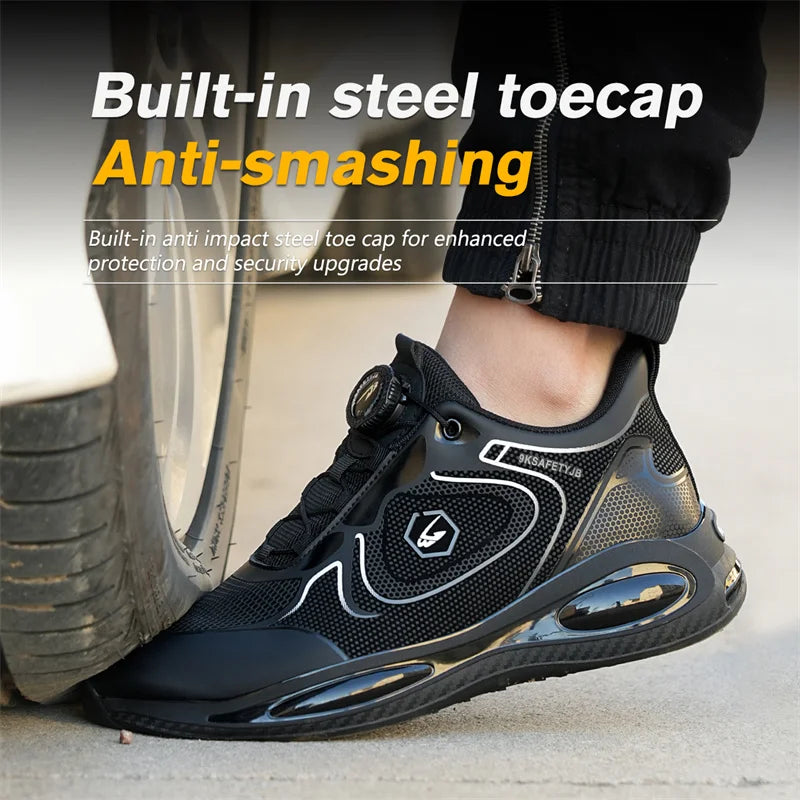 Rotary Button Safety Shoes Men Steel Toe Sneakers Puncture Proof Work Safety Boots Air Cushion Sport Work Shoes Anti-smash Boots
