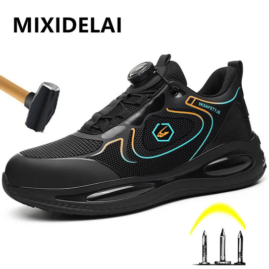 Rotary Button Safety Shoes Men Steel Toe Sneakers Puncture Proof Work Safety Boots Air Cushion Sport Work Shoes Anti-smash Boots