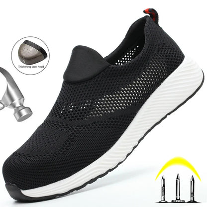Summer Work Safety Shoes Men Women Safety Boots Breathable Lightweight Work Sneakers Puncture Proof Construction Shoes Size35-46